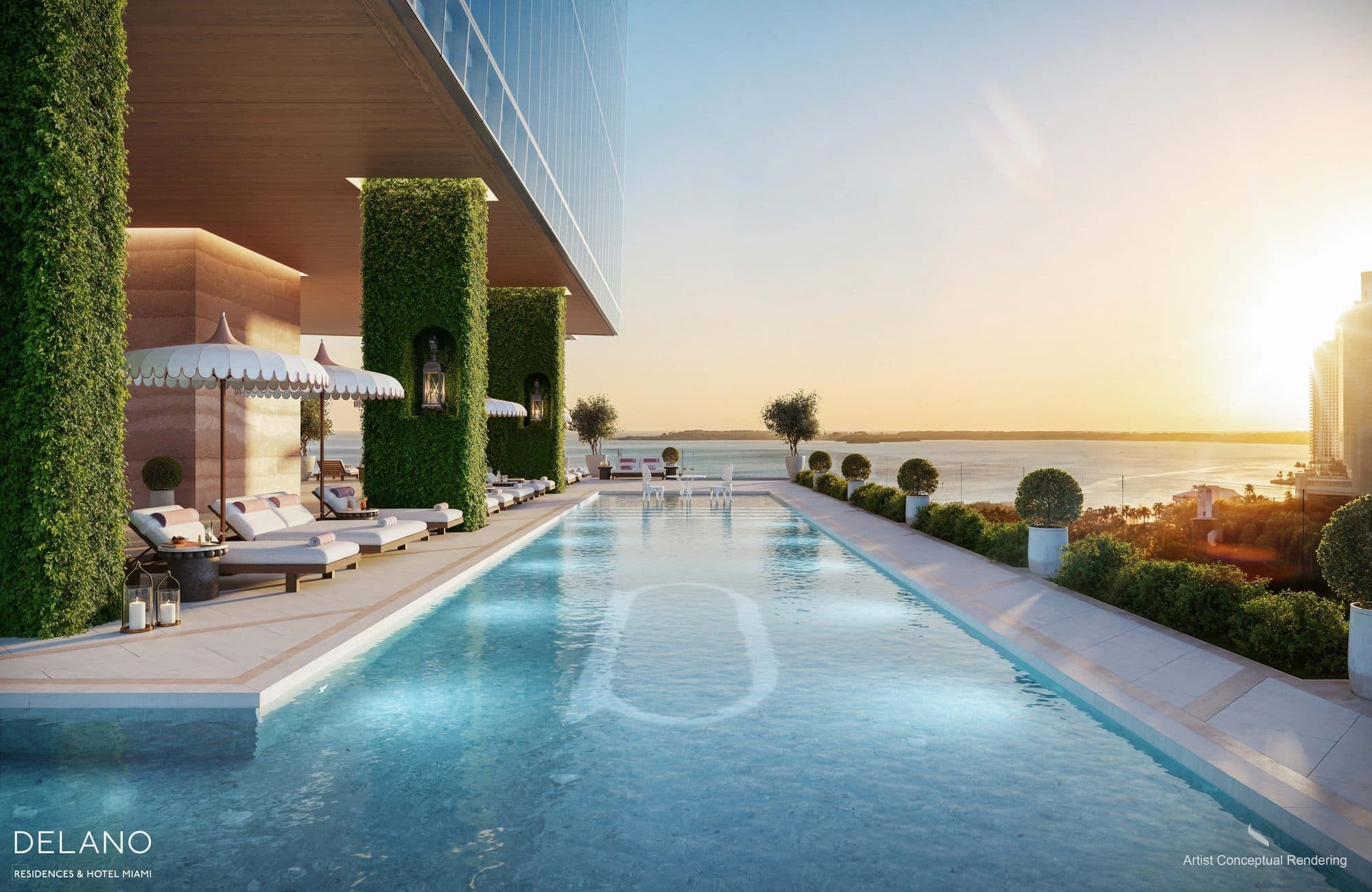 Piscina estilo resort en el Nivel 15 de Delano Residences & Hotel Miami