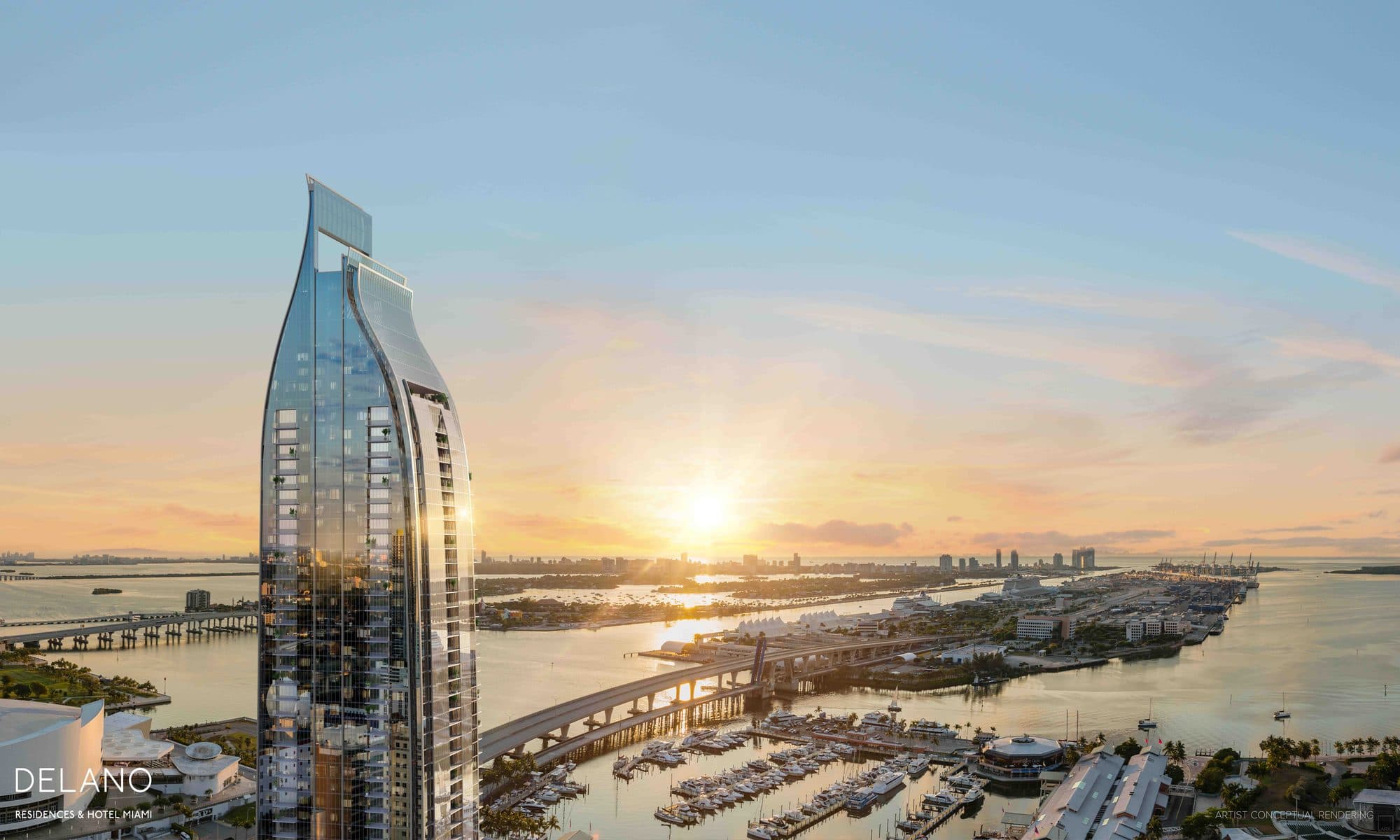 Vista exterior de la torre Delano Residences & Hotel Miami