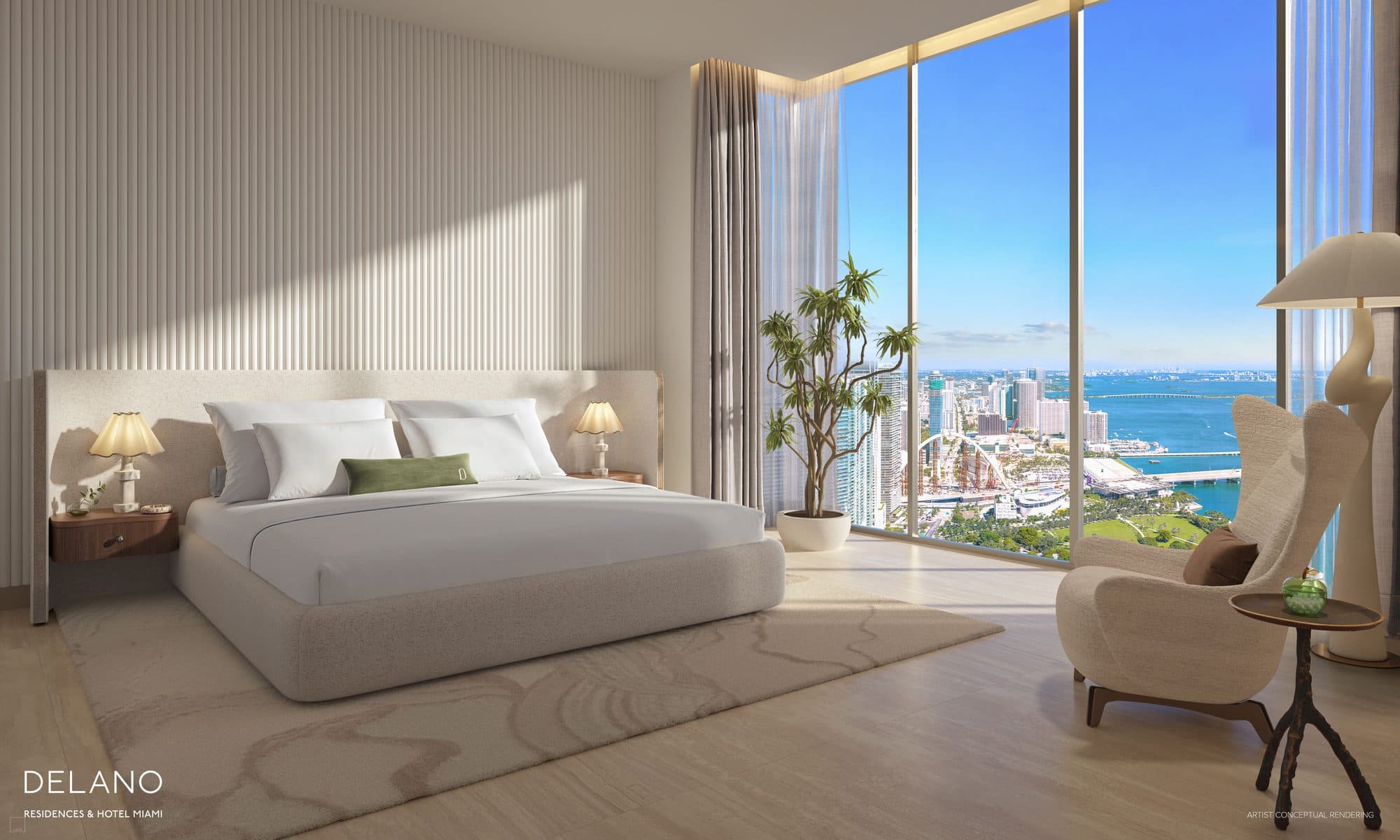 Recámara principal en Delano Residences & Hotel Miami